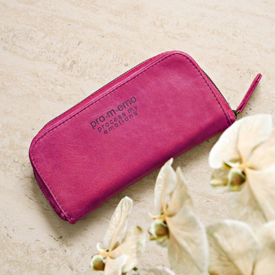 process my emotions pink leather travel wallet