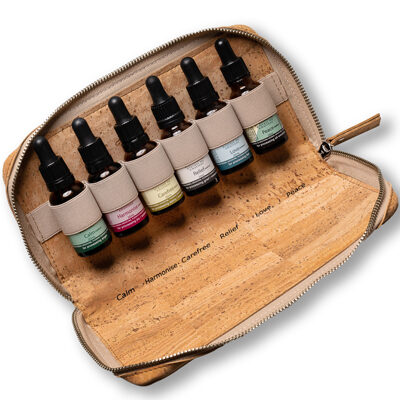 Natural stress relief with sustainable cork wallet flower essence kit